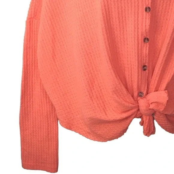 Urban Outfitters Orange Waffle Knit Jojo Thermal Long Sleeve Top Medium - Picture 5 of 9